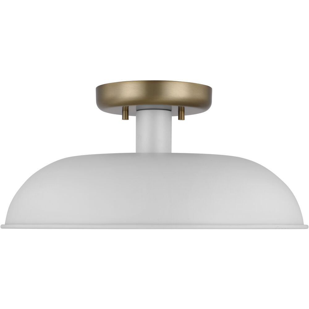 Nuvo Lighting Colony 1 Light 15 Inch Matte White/Burnished Brass Semi Flush Ceiling Light