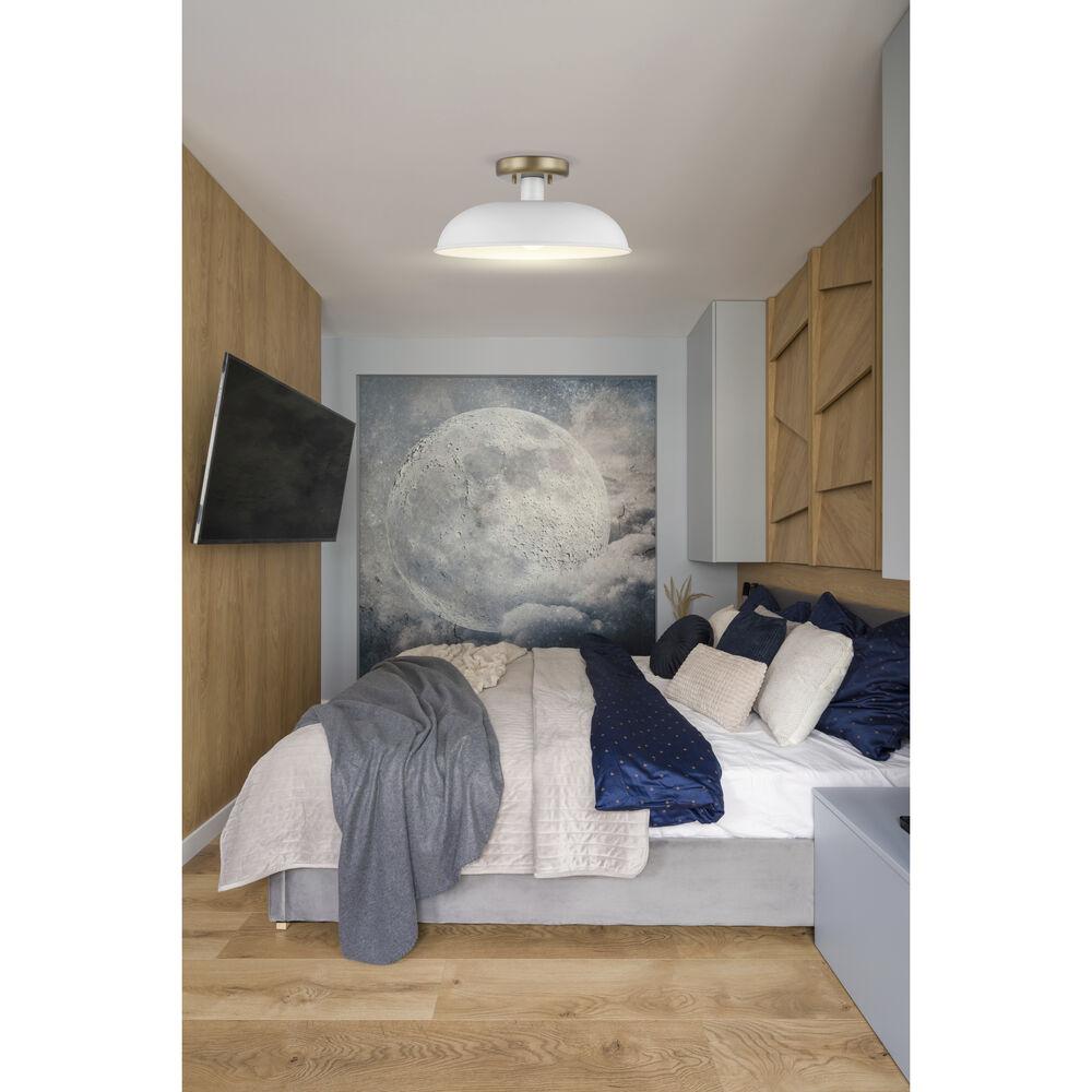 Nuvo Lighting Colony 1 Light 15 Inch Matte White/Burnished Brass Semi Flush Ceiling Light