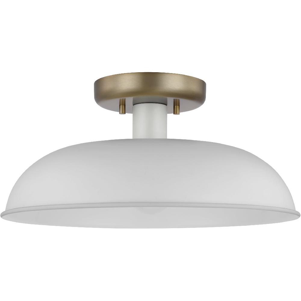 nuvo lighting Colony 1 Light 15 inch Matte White/Burnished Brass Semi Flush Ceiling Light