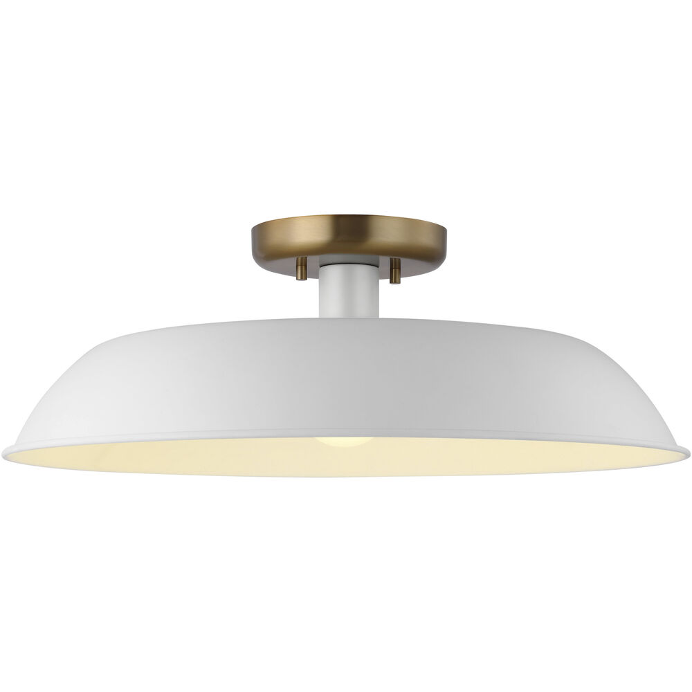 Nuvo Lighting Colony 1 Light 20 Inch Matte White/Burnished Brass Semi Flush Ceiling Light