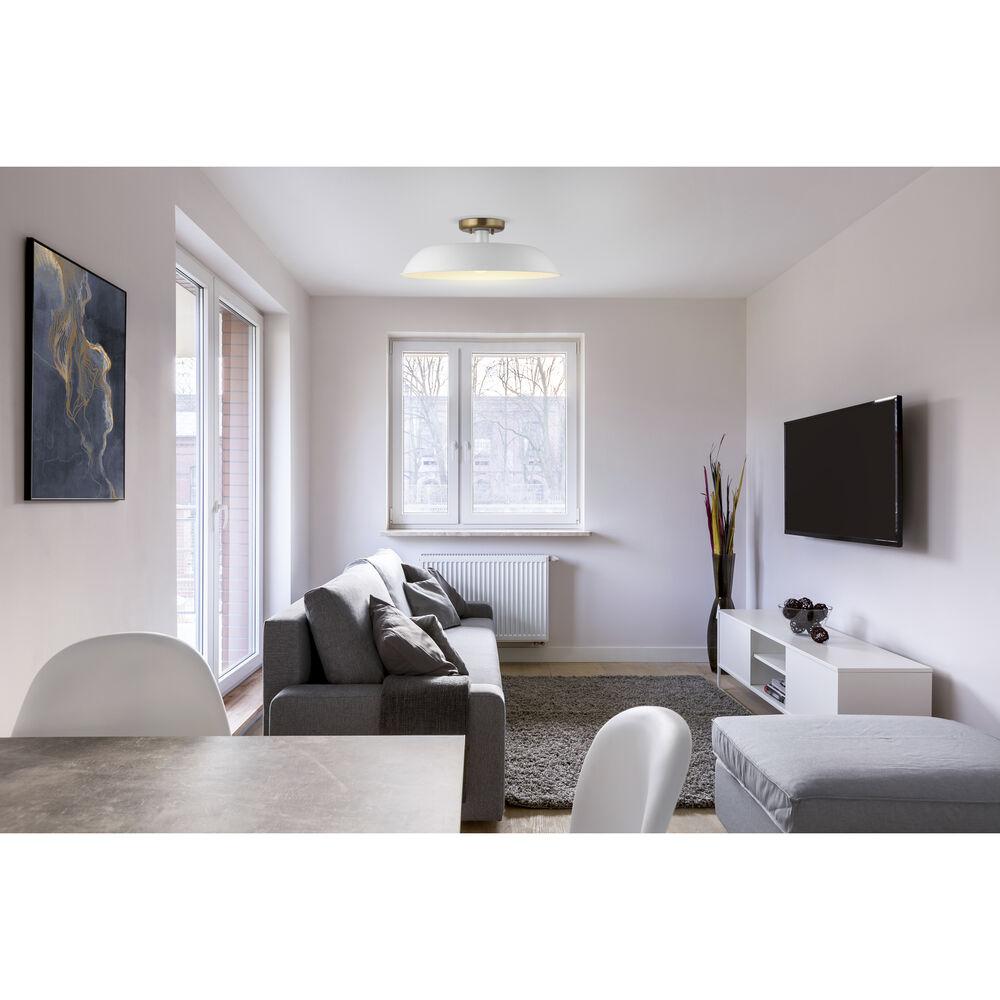 Nuvo Lighting Colony 1 Light 20 Inch Matte White/Burnished Brass Semi Flush Ceiling Light