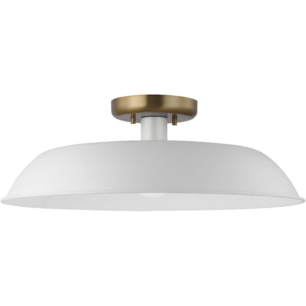 nuvo lighting Colony 1 Light 20 inch Matte White/Burnished Brass Semi Flush Ceiling Light