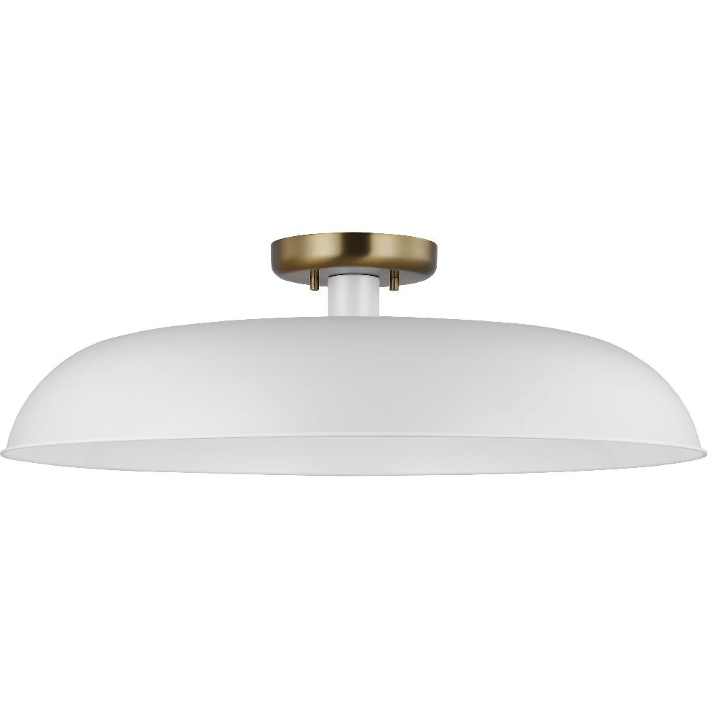 nuvo lighting Colony 1 Light 24 inch Matte White/Burnished Brass Semi Flush Ceiling Light