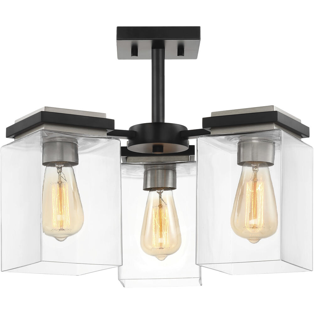 Nuvo Lighting Crossroads 3 Light 18.13 Inch Matte Black Semi Flush Ceiling Light