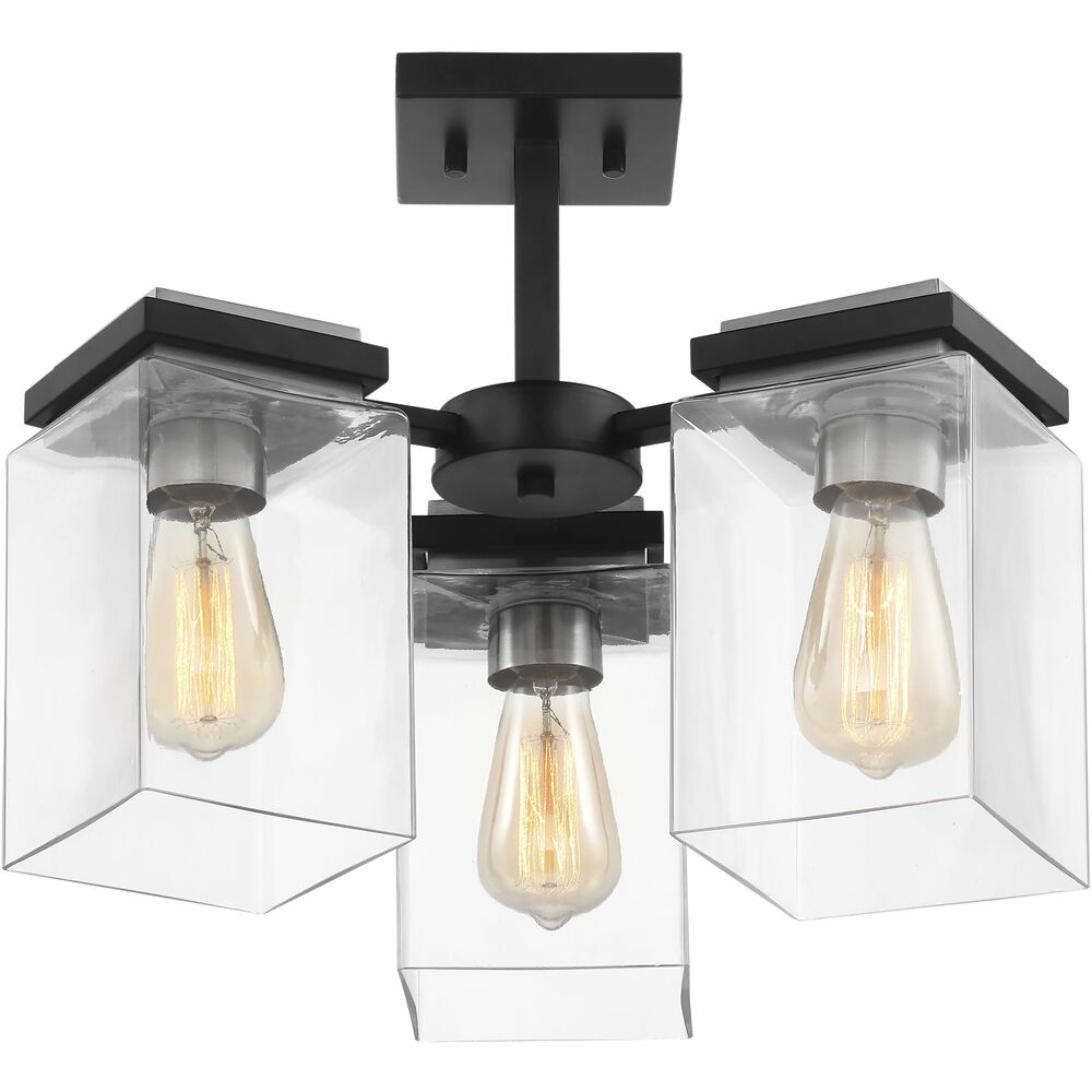 Nuvo Lighting Crossroads 3 Light 18.13 Inch Matte Black Semi Flush Ceiling Light