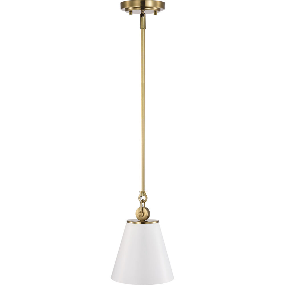 Nuvo Lighting Dover 1 Light 7 Inch White/Vintage Brass Pendant Ceiling Light