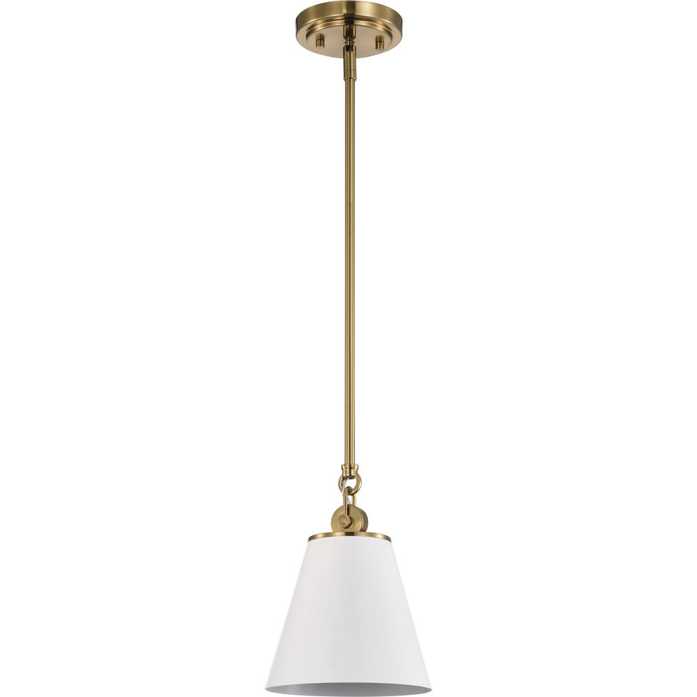 Nuvo Lighting Dover 1 Light 7 Inch White/Vintage Brass Pendant Ceiling Light