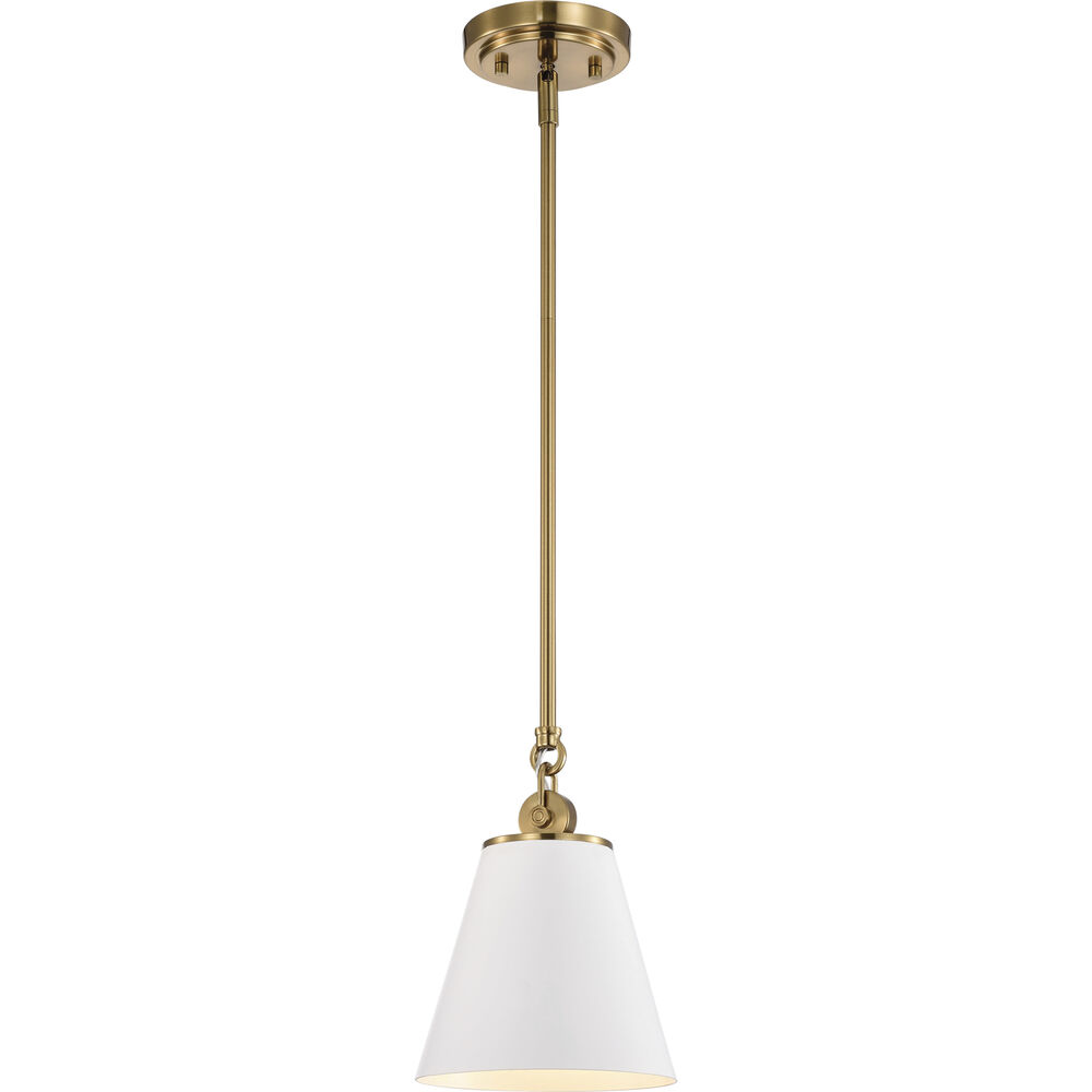 Nuvo Lighting Dover 1 Light 7 Inch White/Vintage Brass Pendant Ceiling Light