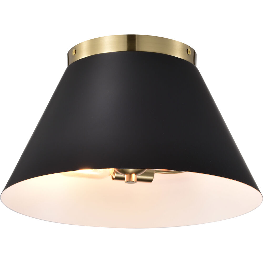 Nuvo Lighting Dover 2 Light 14 Inch Black/Vintage Brass Flush Ceiling Light