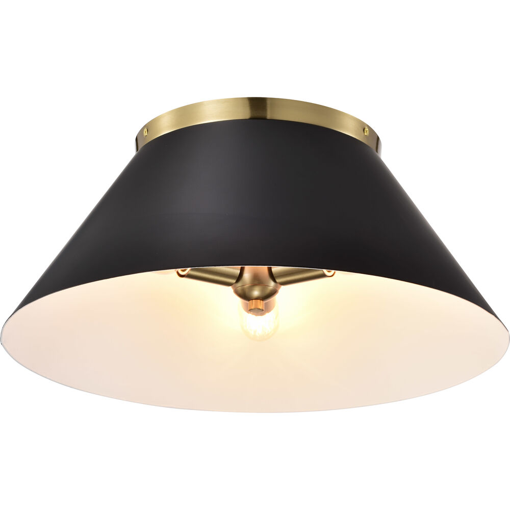 Nuvo Lighting Dover 3 Light 20 Inch Black/Vintage Brass Flush Ceiling Light