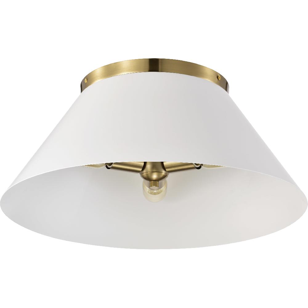 nuvo lighting Dover 3 Light 20 inch White/Vintage Brass Flush Ceiling Light