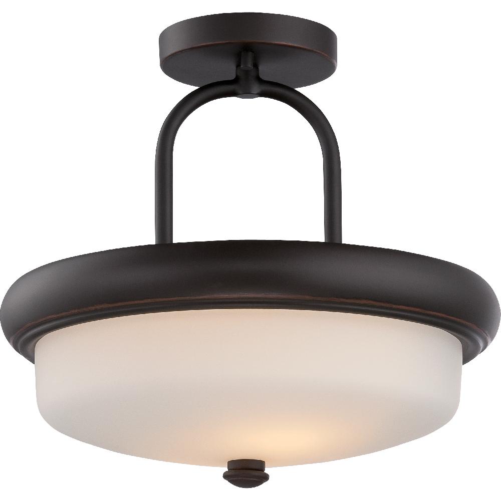 nuvo lighting Dylan LED 13 inch Mahogany Bronze and Satin White Semi Flush Mount Ceiling Light
