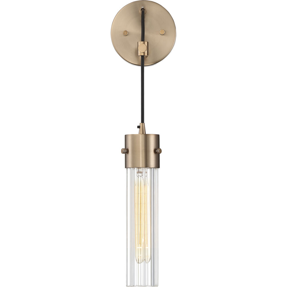 Nuvo Lighting Eaves 1 Light 5 Inch Copper Brushed Brass And Clear Ribbed Wall Sconce Wall Light