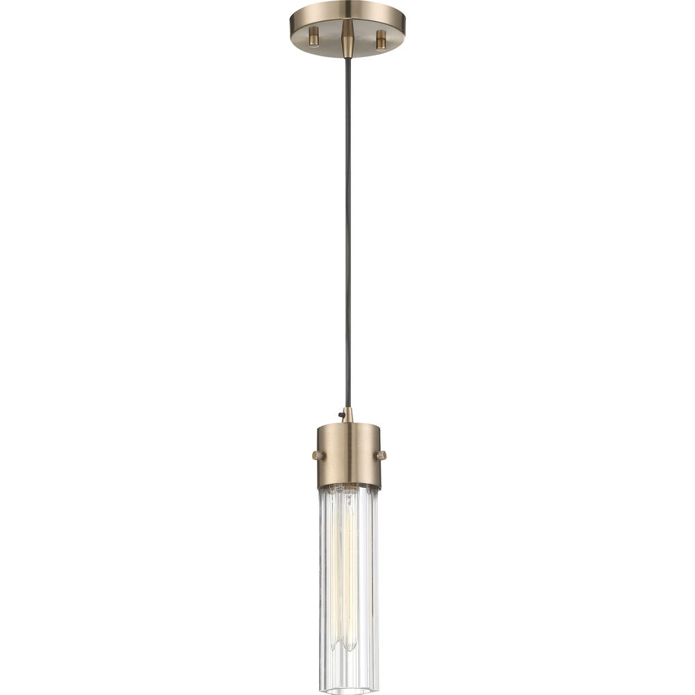Nuvo Lighting Eaves 1 Light 5 Inch Copper Brushed Brass And Clear Ribbed Pendant Ceiling Light