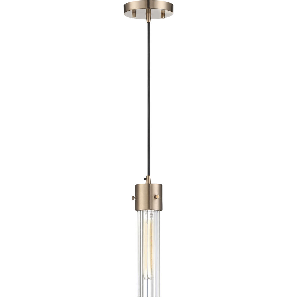 Nuvo Lighting Eaves 1 Light 5 Inch Copper Brushed Brass And Clear Ribbed Pendant Ceiling Light