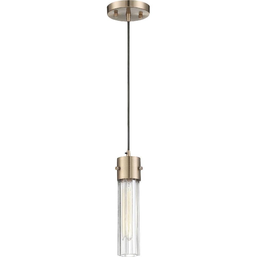nuvo lighting Eaves 1 Light 5 inch Copper Brushed Brass and Clear Ribbed Pendant Ceiling Light