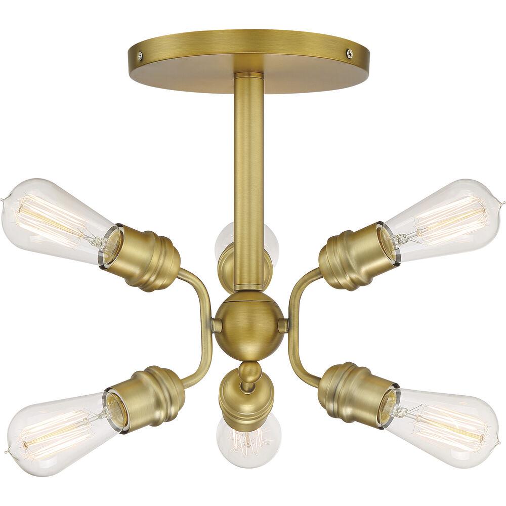 Nuvo Lighting Faraday 6 Light 16.5 Inch Brushed Brass Semi Flush Mount Ceiling Light