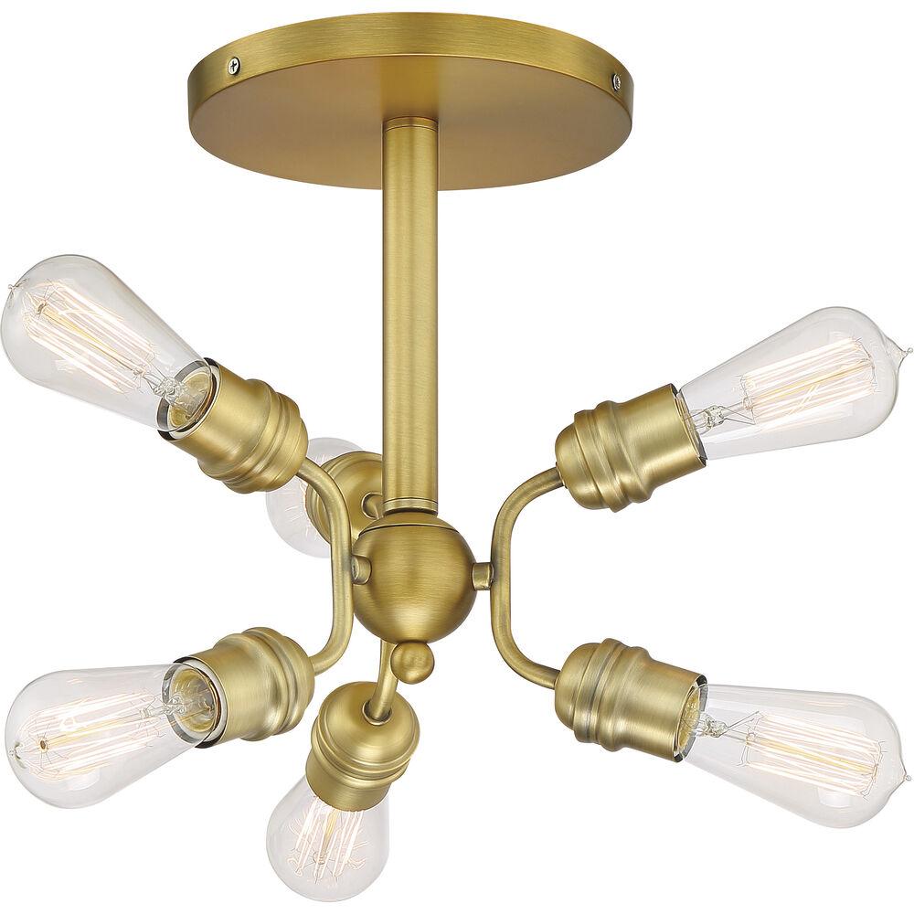 Nuvo Lighting Faraday 6 Light 16.5 Inch Brushed Brass Semi Flush Mount Ceiling Light