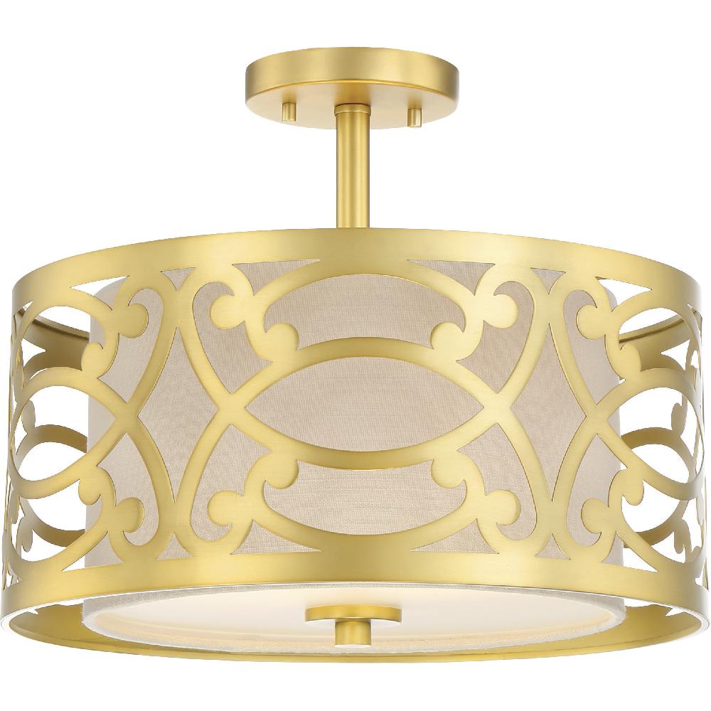 nuvo lighting Filigree 2 Light 15 inch Natural Brass Semi Flush Mount Ceiling Light