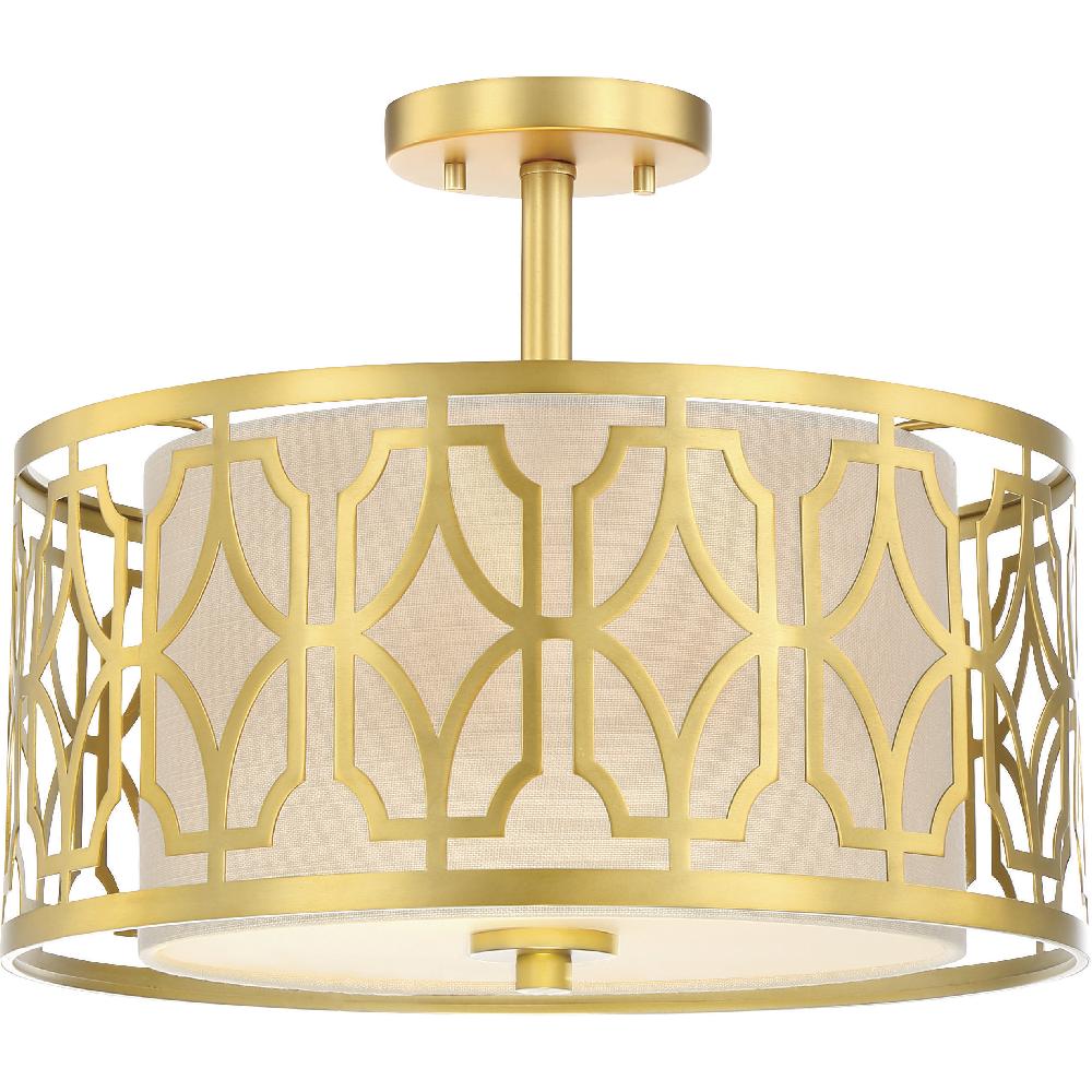 nuvo lighting Filigree 2 Light 15 inch Natural Brass Semi Flush Mount Ceiling Light