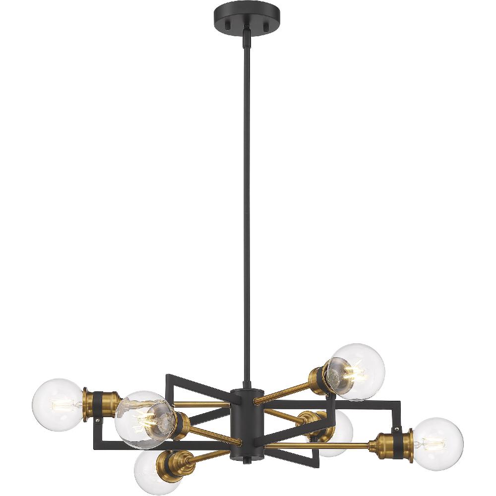 nuvo lighting Intention 6 Light 24 inch Warm Brass and Black Chandelier Ceiling Light