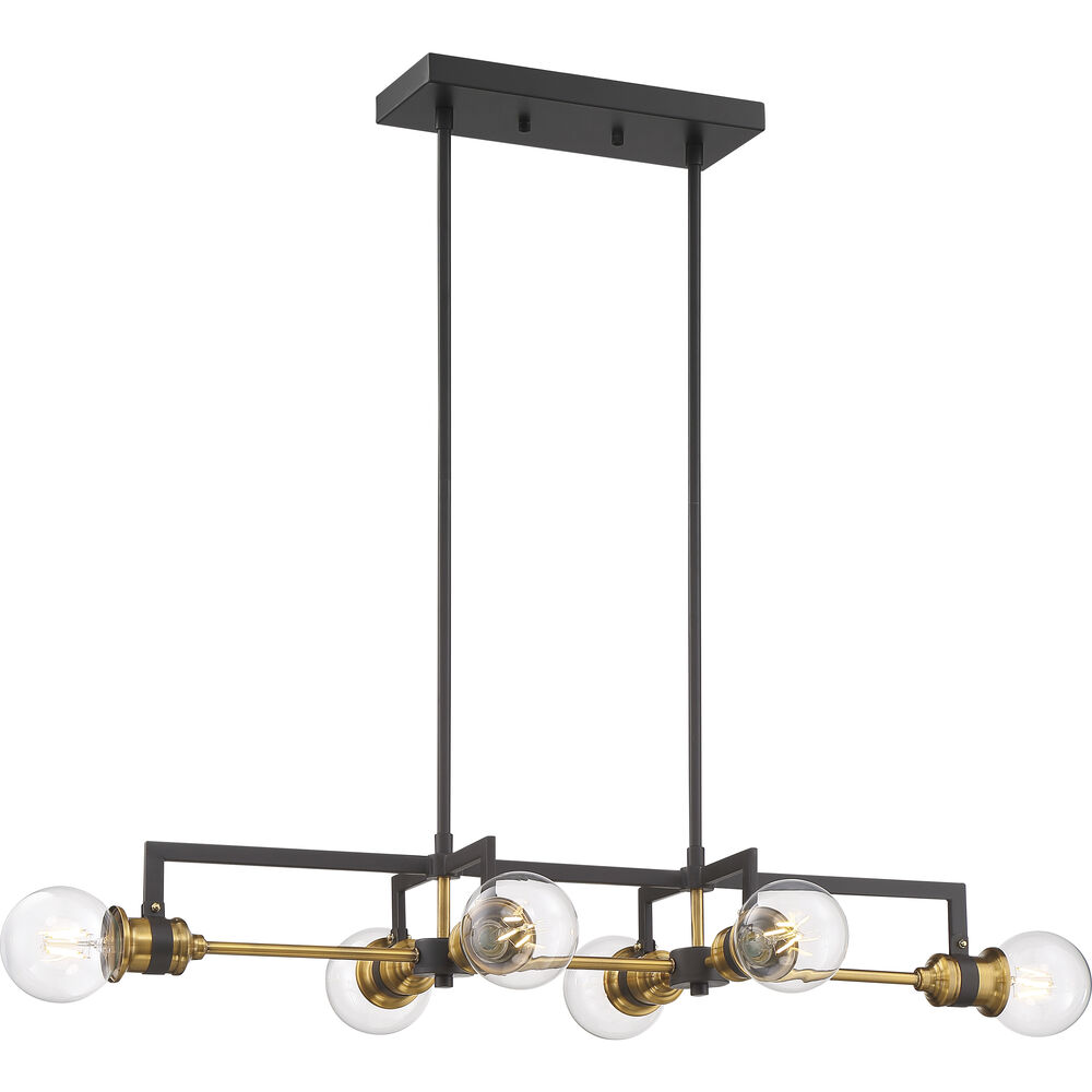 Nuvo Lighting Intention 6 Light 33 Inch Warm Brass And Black Island Pendant Ceiling Light