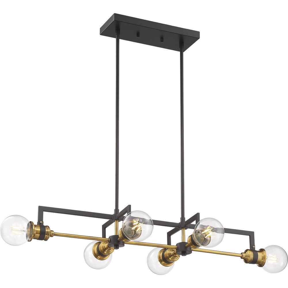 Nuvo Lighting Intention 6 Light 33 Inch Warm Brass And Black Island Pendant Ceiling Light