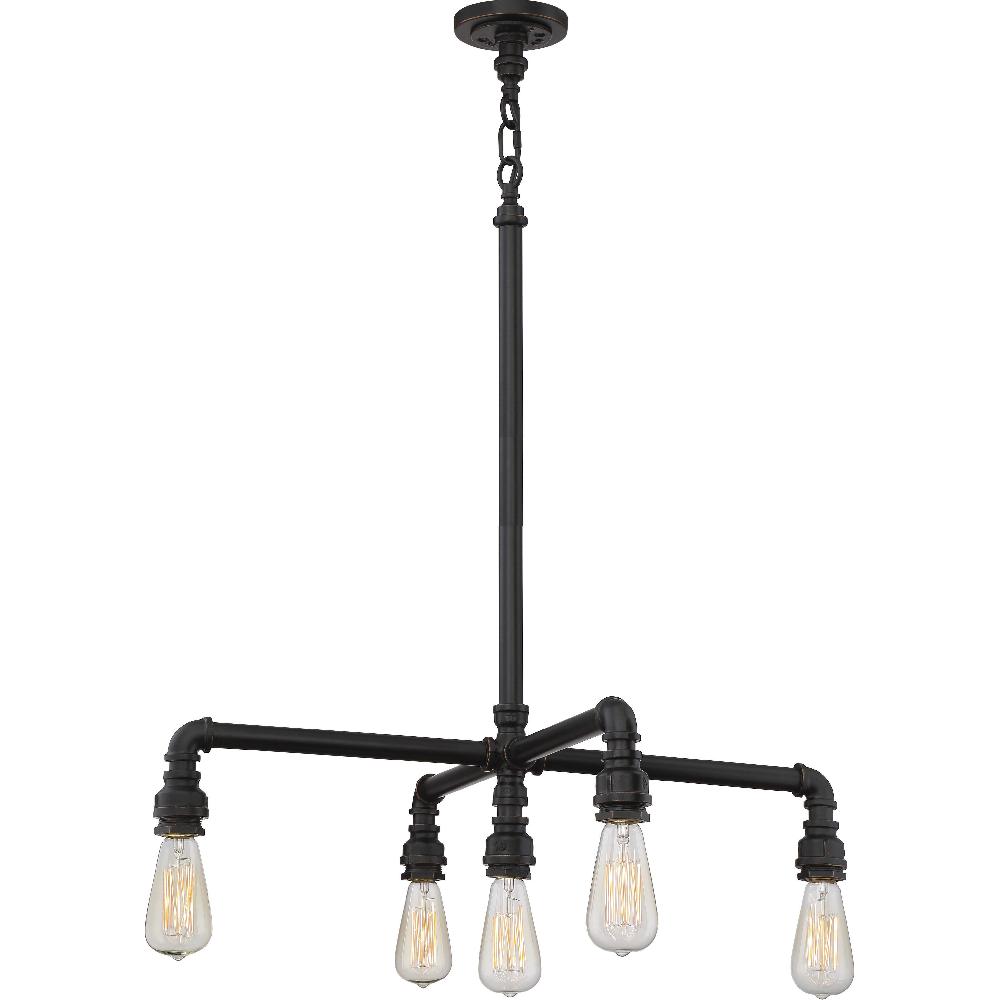 nuvo lighting Iron 5 Light 27 inch Industrial Bronze Chandelier Ceiling Light
