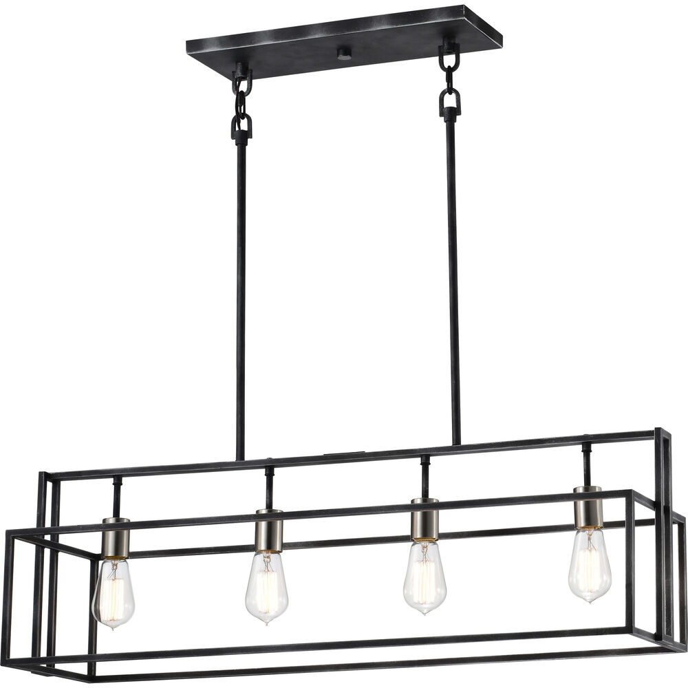Nuvo Lighting Lake 4 Light 36 Inch Iron Black And Brushed Nickel Accents Island Pendant Ceiling Light