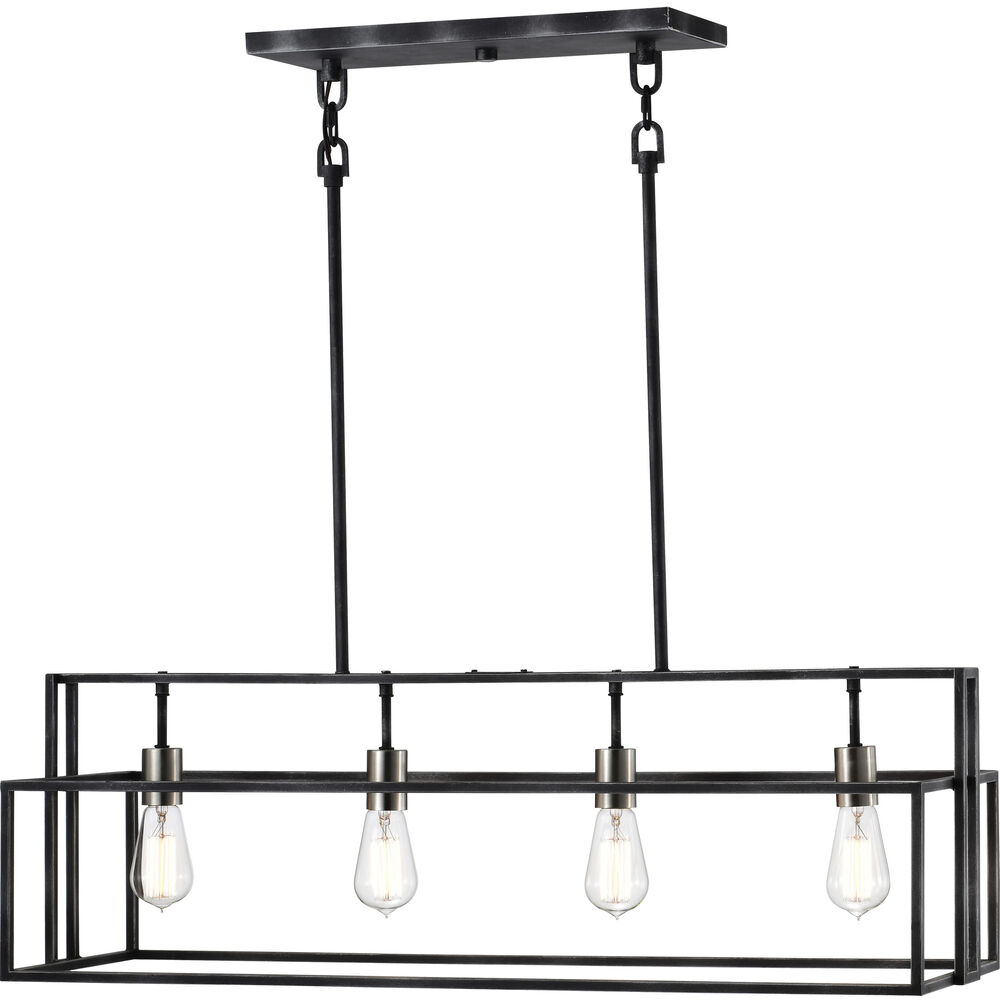 Nuvo Lighting Lake 4 Light 36 Inch Iron Black And Brushed Nickel Accents Island Pendant Ceiling Light