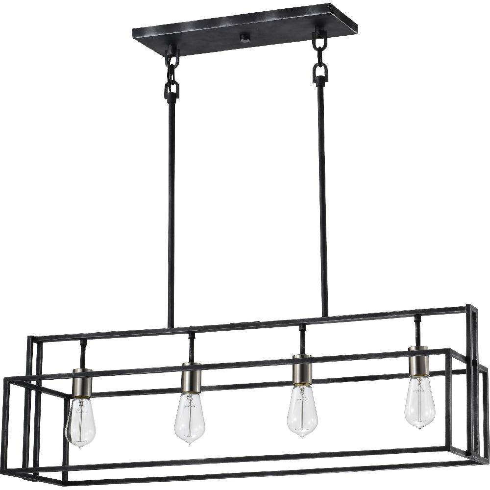nuvo lighting Lake 4 Light 36 inch Iron Black and Brushed Nickel Accents Island Pendant Ceiling Light