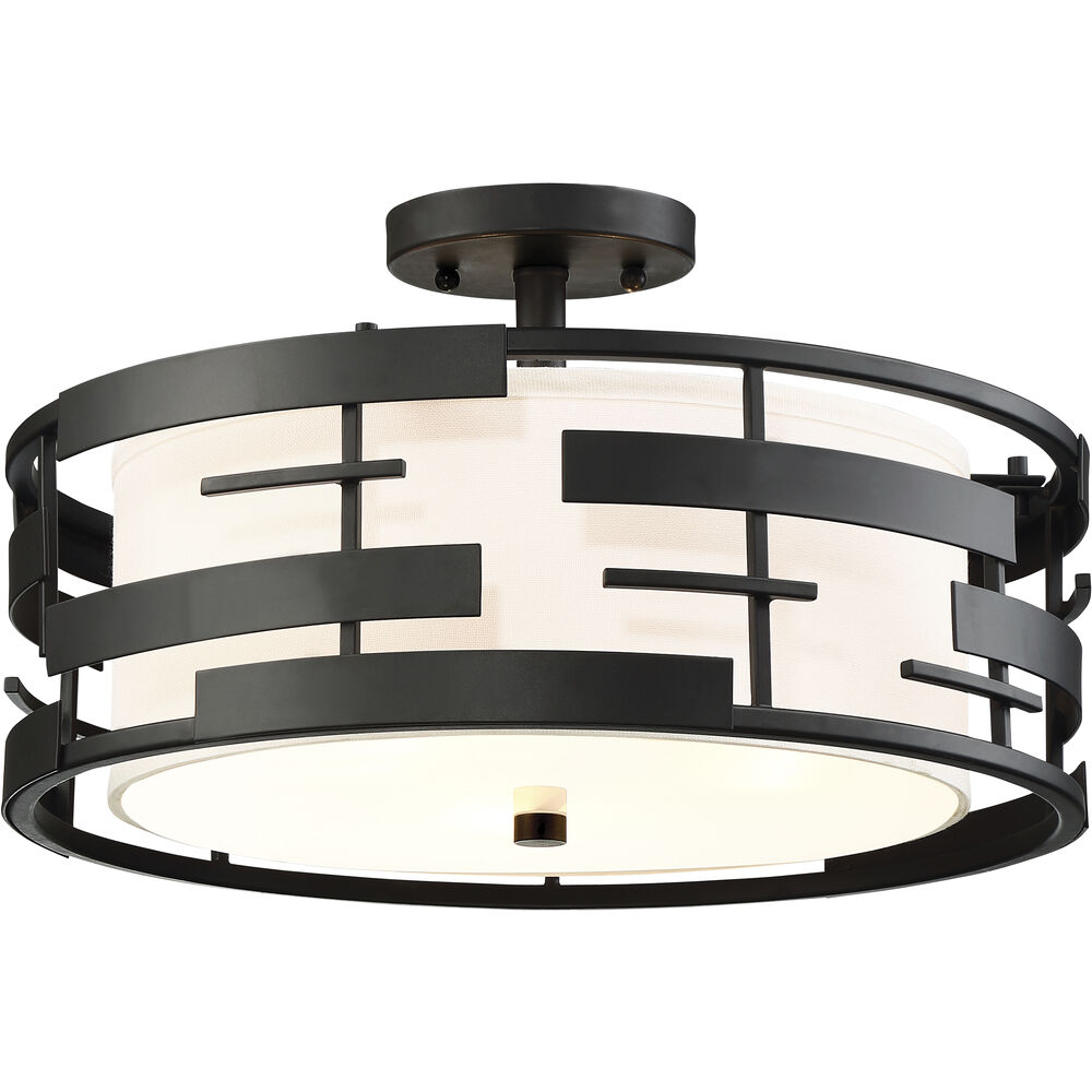 Nuvo Lighting Lansing 3 Light 16 Inch Textured Black Semi Flush Mount Ceiling Light