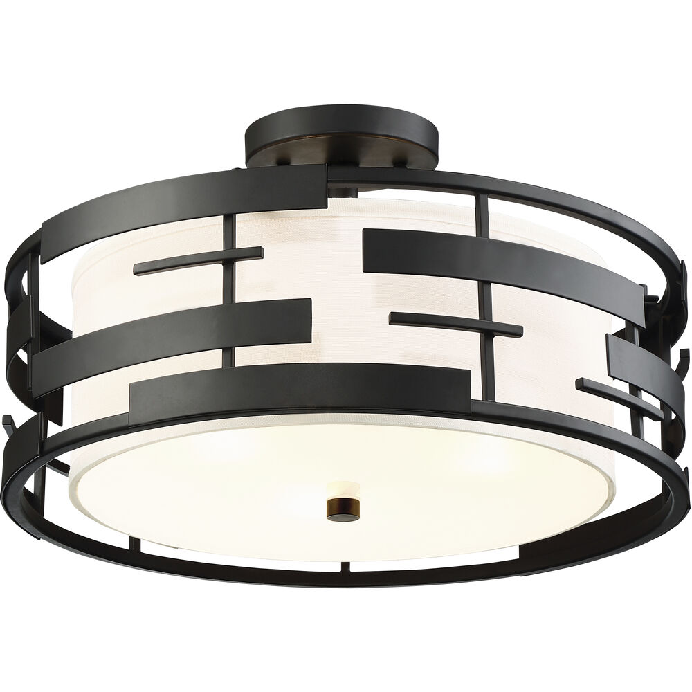 Nuvo Lighting Lansing 3 Light 16 Inch Textured Black Semi Flush Mount Ceiling Light