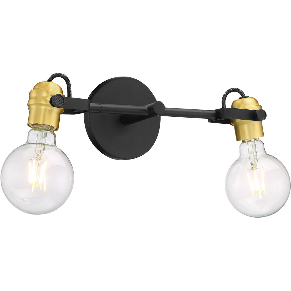 Nuvo Lighting Mantra 2 Light 14.5 Inch Black And Brushed Brass Vanity Light Wall Light