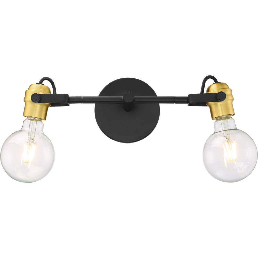 Nuvo Lighting Mantra 2 Light 14.5 Inch Black And Brushed Brass Vanity Light Wall Light
