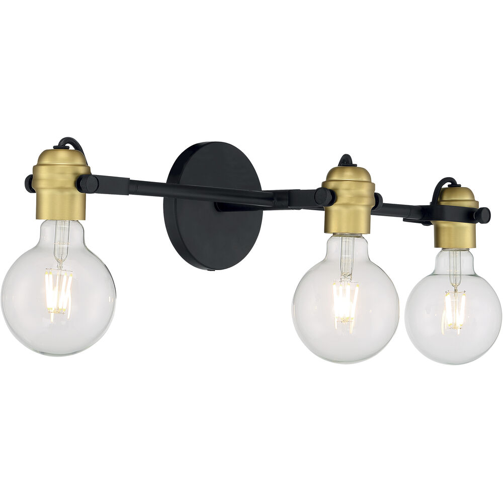 Nuvo Lighting Mantra 3 Light 22.5 Inch Black And Brushed Brass Vanity Light Wall Light