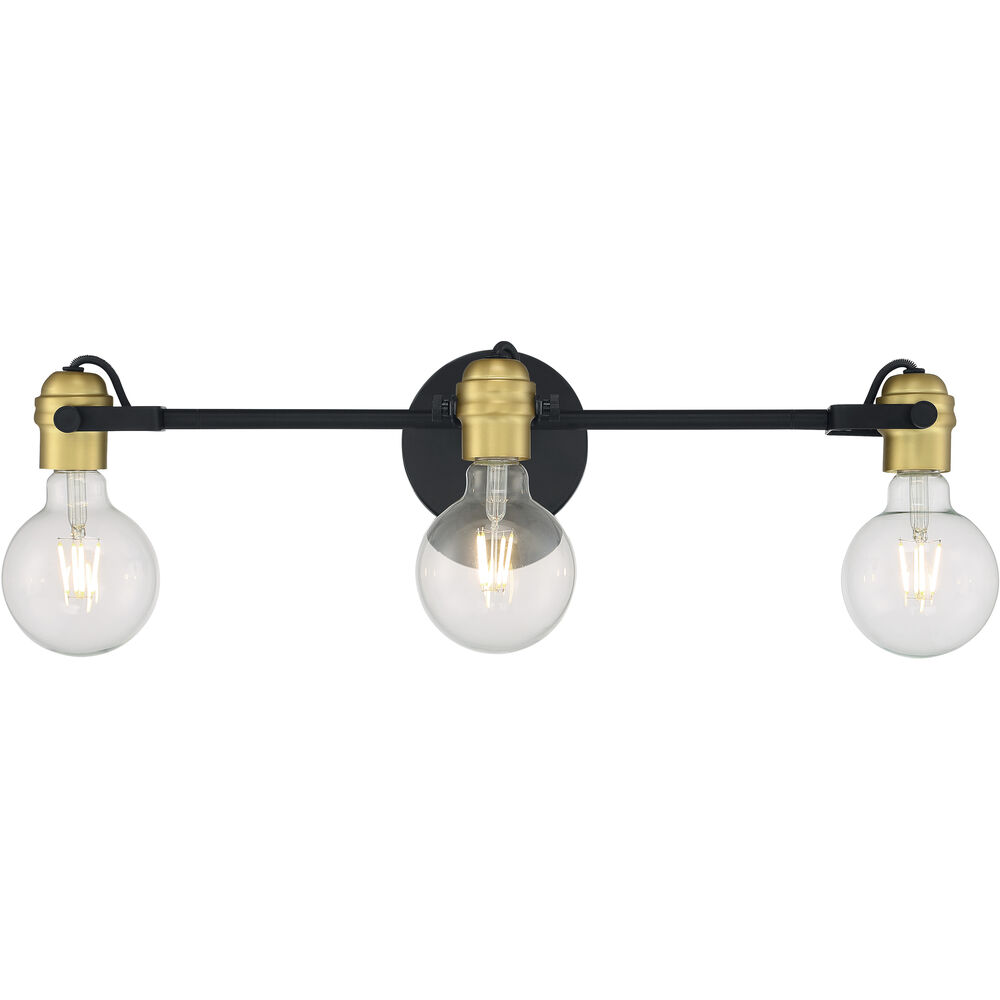 Nuvo Lighting Mantra 3 Light 22.5 Inch Black And Brushed Brass Vanity Light Wall Light