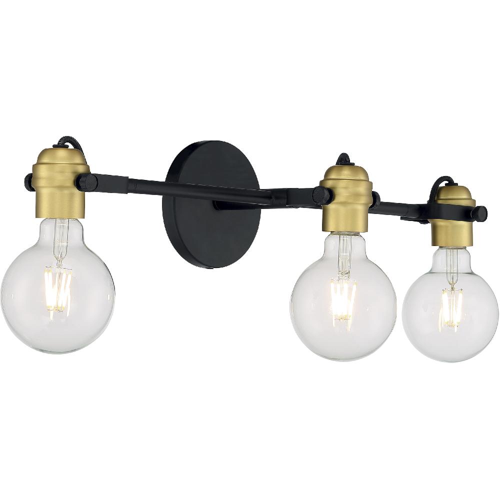 nuvo lighting Mantra 3 Light 22.5 inch Black and Brushed Brass Vanity Light Wall Light
