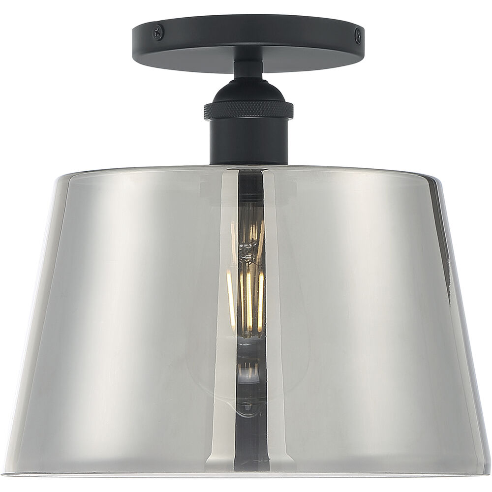 Nuvo Lighting Motif 1 Light 10 Inch Black And Smoked Glass Semi Flush Mount Fixture Ceiling Light