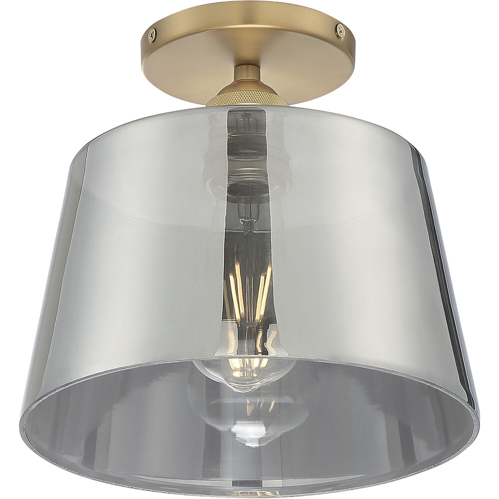 Nuvo Lighting Motif 1 Light 10 Inch Brushed Brass And Smoked Glass Semi Flush Mount Fixture Ceiling Light