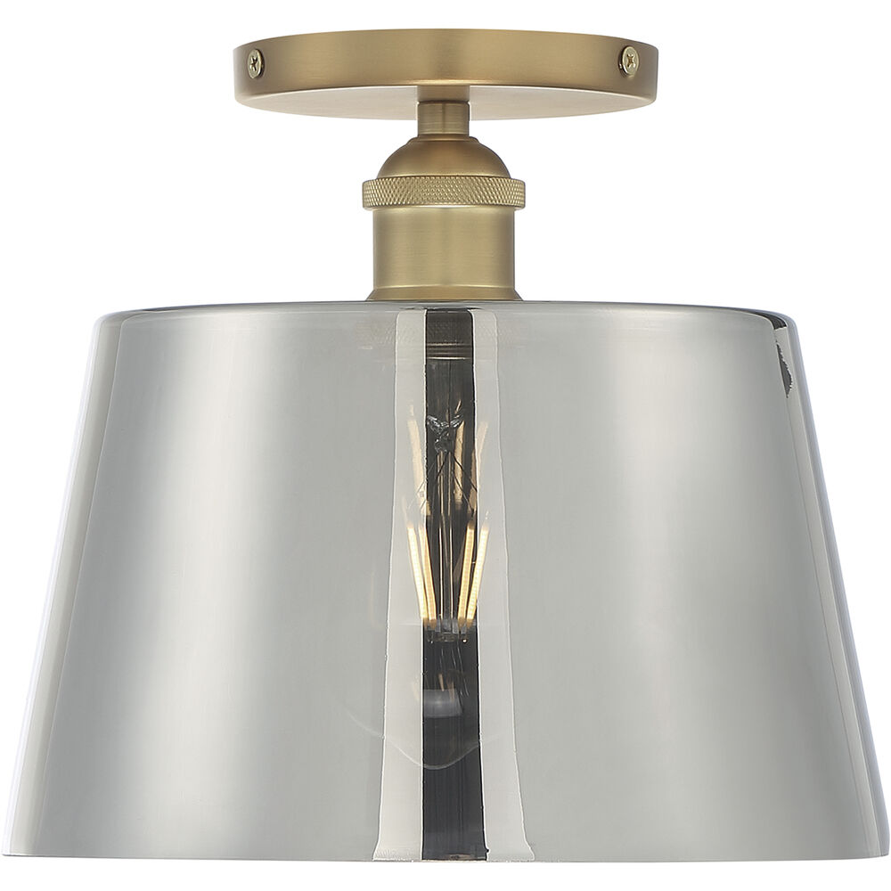 Nuvo Lighting Motif 1 Light 10 Inch Brushed Brass And Smoked Glass Semi Flush Mount Fixture Ceiling Light