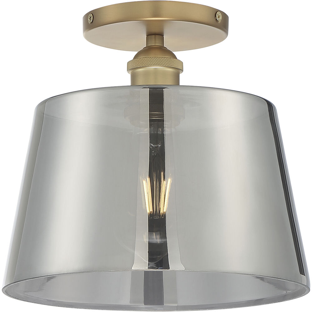 Nuvo Lighting Motif 1 Light 10 Inch Brushed Brass And Smoked Glass Semi Flush Mount Fixture Ceiling Light