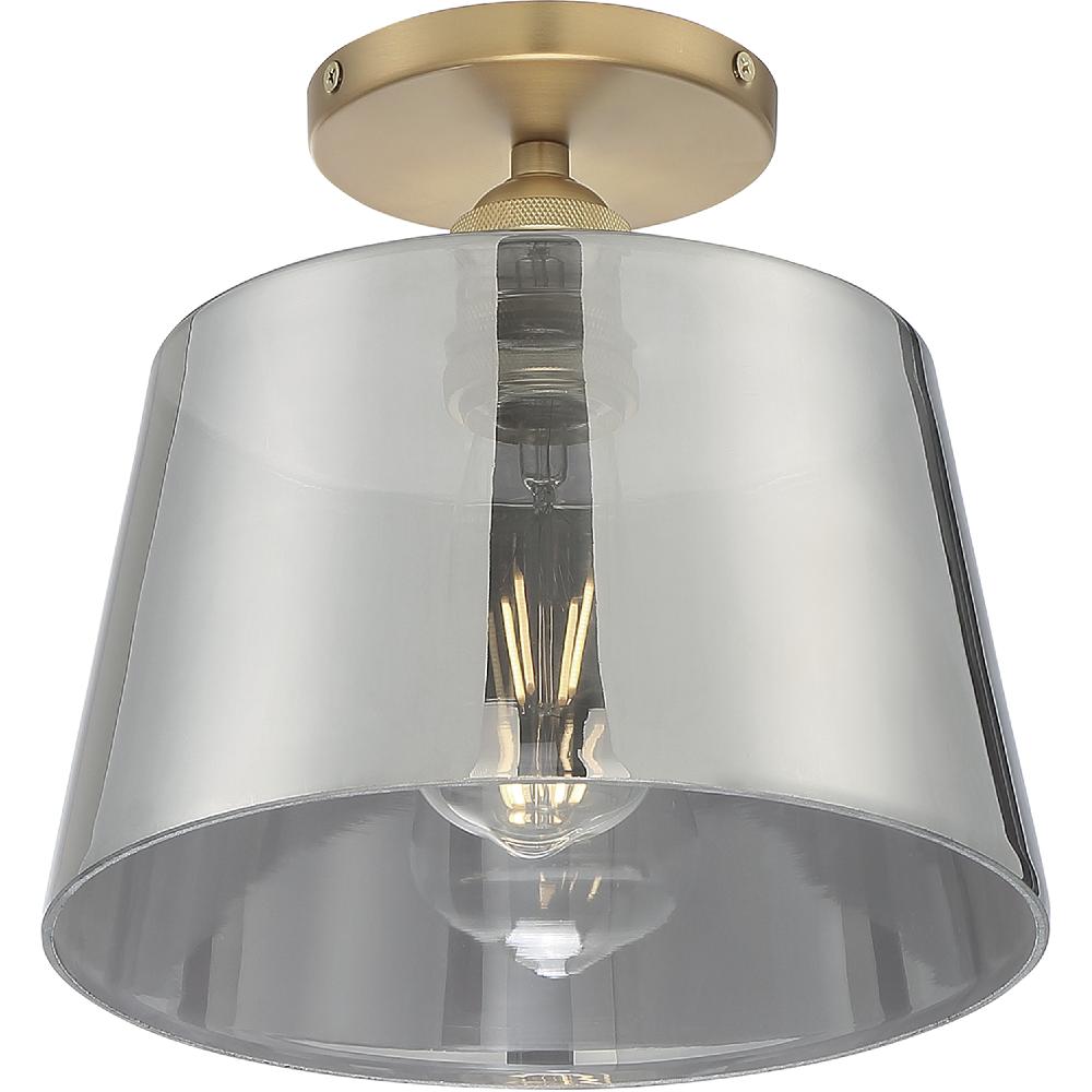nuvo lighting Motif 1 Light 10 inch Brushed Brass and Smoked Glass Semi Flush Mount Fixture Ceiling Light