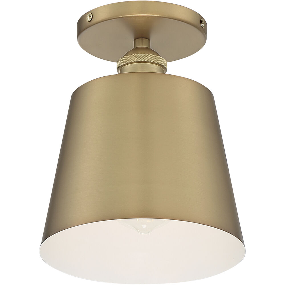 Nuvo Lighting Motif 1 Light 7 Inch Brushed Brass And White Accents Semi Flush Mount Fixture Ceiling Light