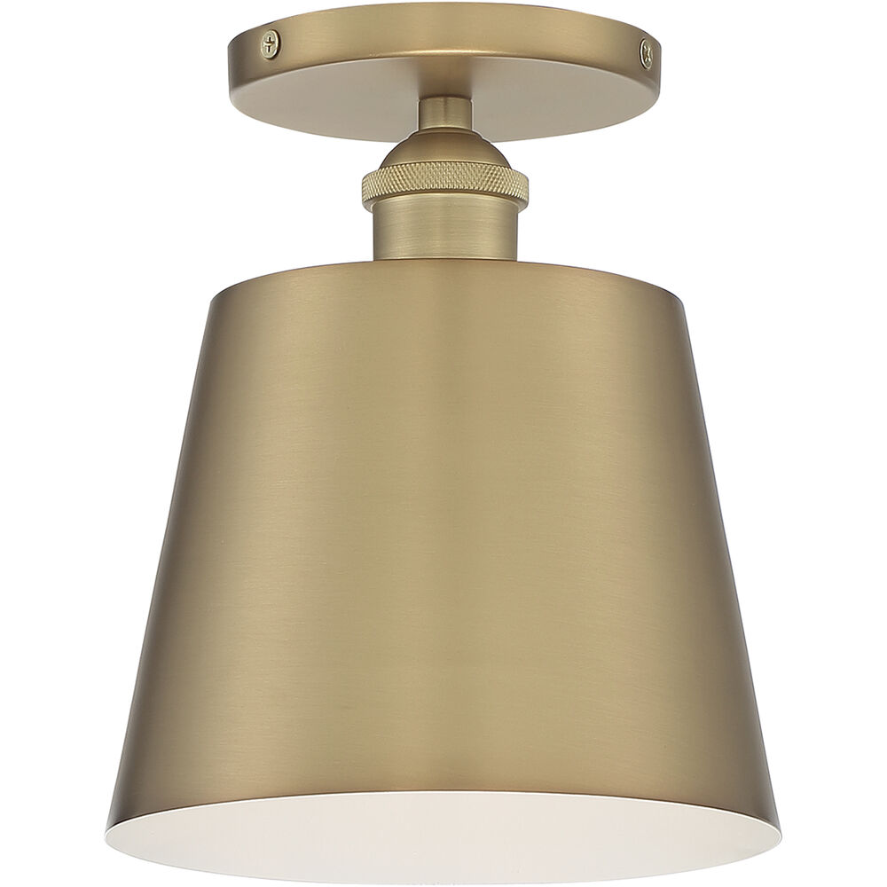 Nuvo Lighting Motif 1 Light 7 Inch Brushed Brass And White Accents Semi Flush Mount Fixture Ceiling Light