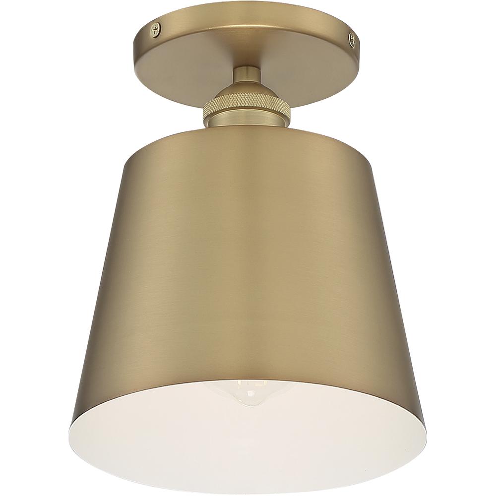 nuvo lighting Motif 1 Light 7 inch Brushed Brass and White Accents Semi Flush Mount Fixture Ceiling Light