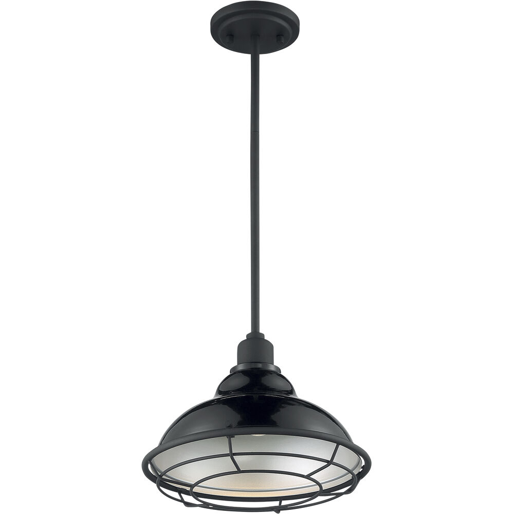 Nuvo Lighting Newbridge 1 Light 12 Inch Gloss Black And Silver Pendant Ceiling Light