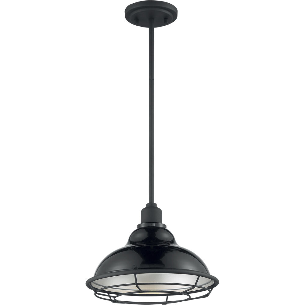 Nuvo Lighting Newbridge 1 Light 12 Inch Gloss Black And Silver Pendant Ceiling Light