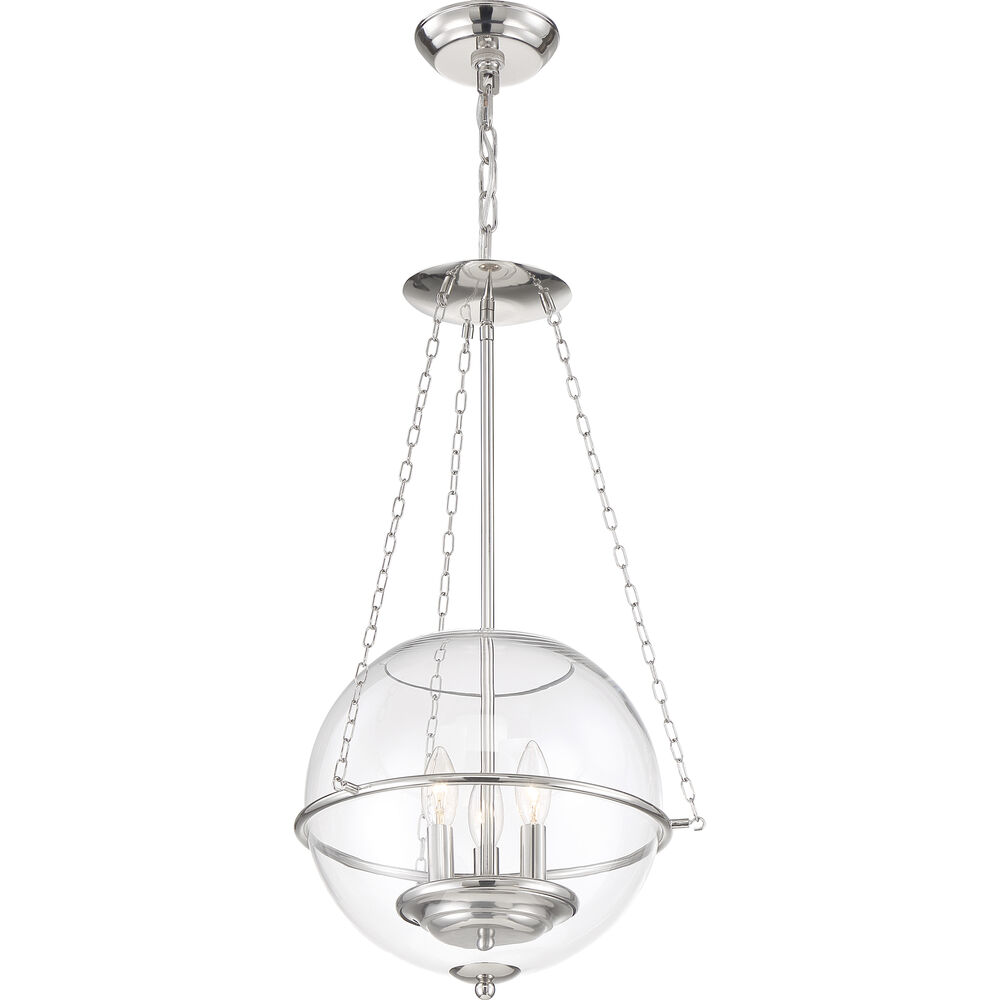 Nuvo Lighting Odyssey 3 Light 15 Inch Polished Nickel And Clear Pendant Ceiling Light