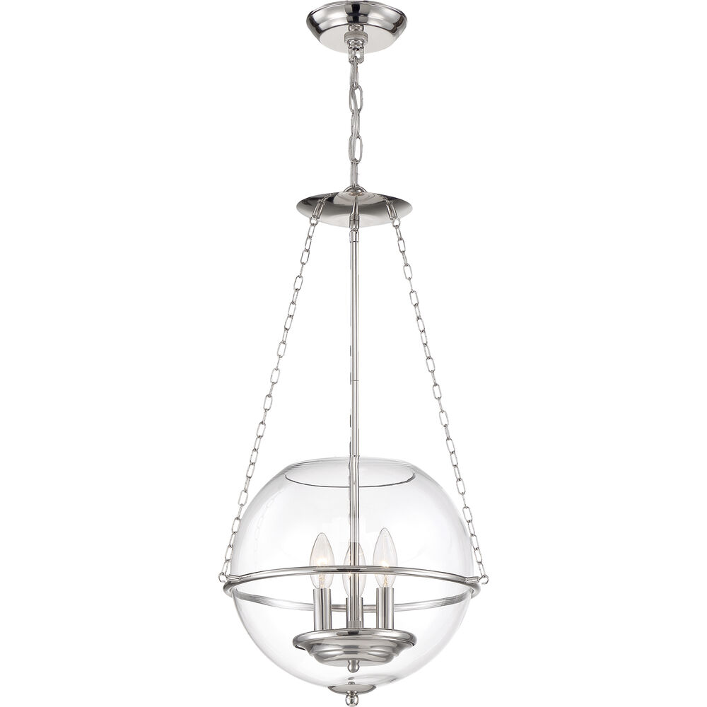 Nuvo Lighting Odyssey 3 Light 15 Inch Polished Nickel And Clear Pendant Ceiling Light